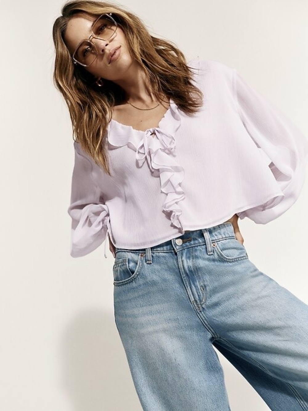 NWT Old Navy Ruffled Chiffon Cropped Blouse M Lilac
